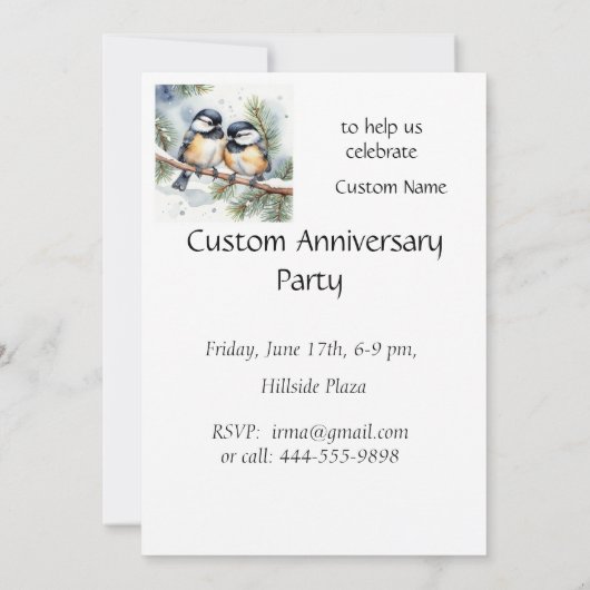 冬のクリスマス記念パーティーのシジュウカラの鳥 招待状 (裏面)