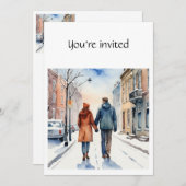 冬のクリスマス記念日シティカップル冬 招待状 (正面/裏面)