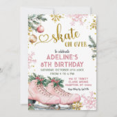 冬のクリスマス誕生日の少女の上のピンクのスケート 招待状 (正面)