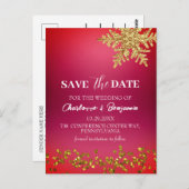 冬のクリスマス赤い結婚式の日付を保存 ポストカード (正面/裏面)