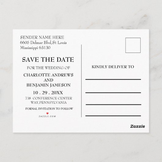 冬のクリスマス赤い結婚式の日付を保存 ポストカード (裏面)