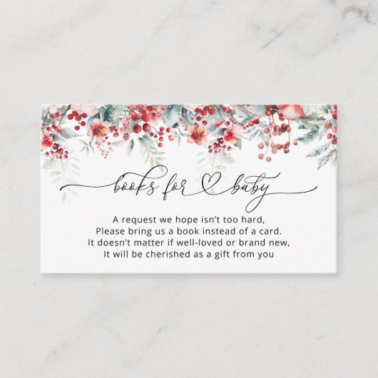 冬のクリスマス赤フローラ本ベビー エンクロージャーカード (正面)
