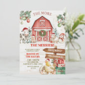 冬のクリスマス農場の動物のホリデーパーティー 招待状 (スタンド正面)