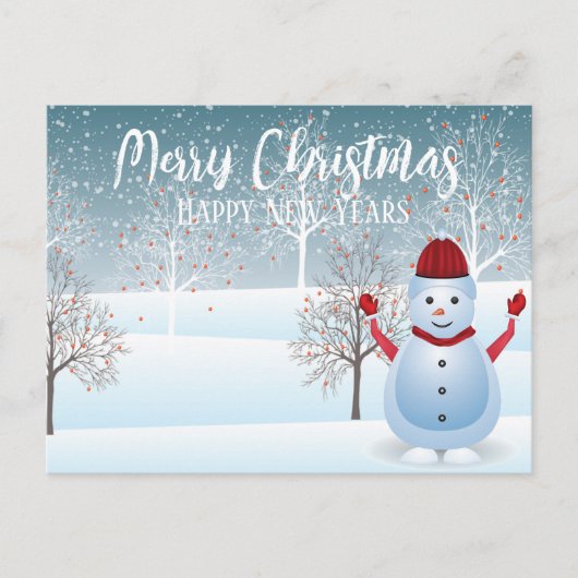 冬のクリスマス雪だるまはがき シーズンポストカード (正面)