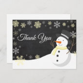 冬のクリスマス雪だるまイエローサンキューカード サンキューカード (正面/裏面)