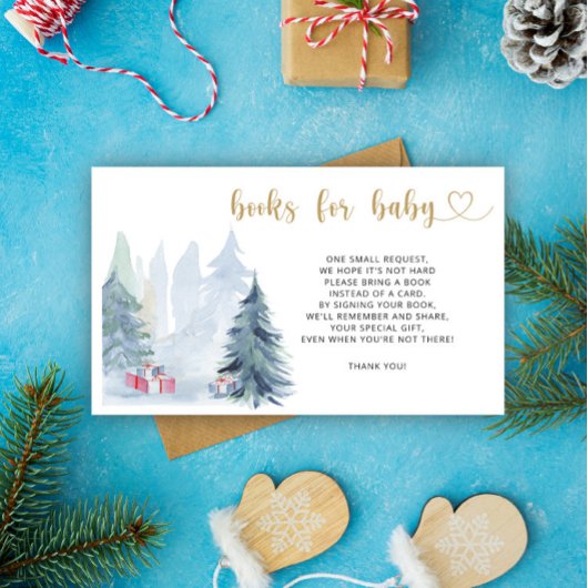 冬のクリスマス雪の本ベビーチケット エンクロージャーカード