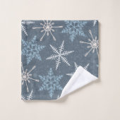 冬のクリスマス青い雪の結晶模様 バスタオルセット (ウォッシュタオル)