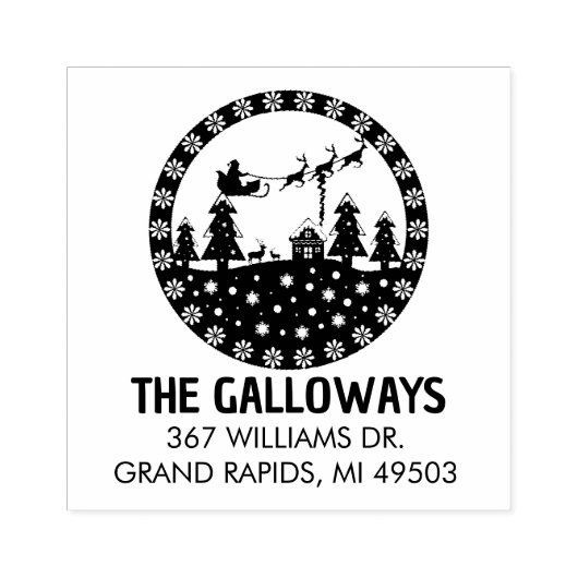 冬のクリスマス飛んでいるサンタレー ラバースタンプ (インプリント)