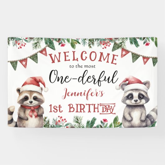 冬のクリスマス1st誕生日パーティーかわいいラックス 横断幕 (横)