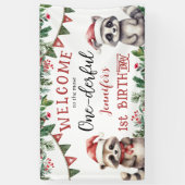 冬のクリスマス1st誕生日パーティーかわいいラックス 横断幕 (縦)