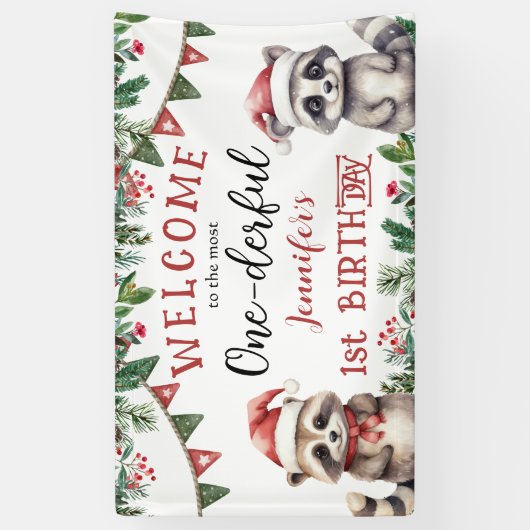 冬のクリスマス1st誕生日パーティーかわいいラックス 横断幕 (縦)