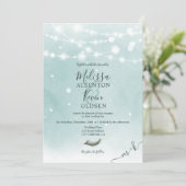 冬のクリスマス アイスブルーのストリングライト ウェディング 招待状 (スタンド正面)