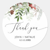 冬のクリスマス ウェディング フェスティブ エバーグリーン ラウンドシール (正面)