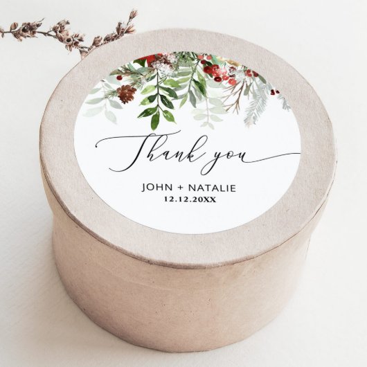 冬のクリスマス ウェディング フェスティブ エバーグリーン ラウンドシール