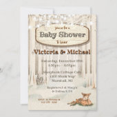 冬のクリスマス　ウッドランドの鹿のベイビーシャワー 招待状 (正面)