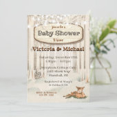 冬のクリスマス　ウッドランドの鹿のベイビーシャワー 招待状 (スタンド正面)