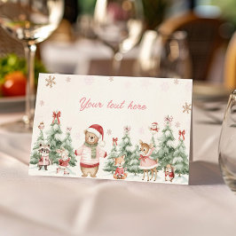 冬のクリスマス・ウッドランド・ガール・バースデーフードテント プレイスカード