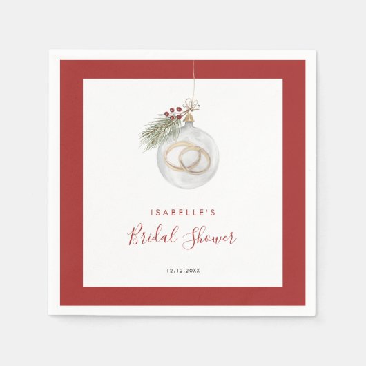 冬のクリスマス オーナメント ブライダルシャワー スタンダードカクテルナプキン (正面)