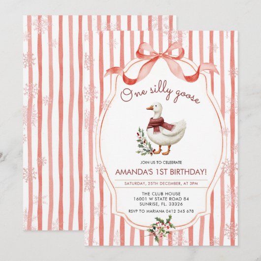 冬のクリスマス シリ―ゴ―スの1歳の誕生日 招待状 (正面/裏面)