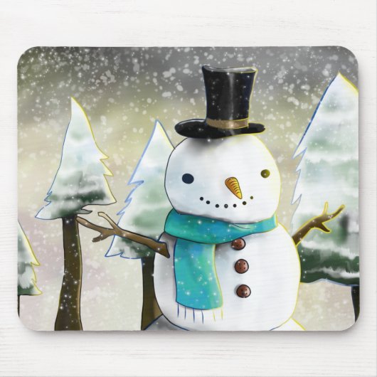 冬のクリスマス シーンの気まぐれな雪だるま マウスパッド (正面)
