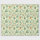 冬のクリスマス シーン、木、プレゼント & オーナメント ラッピングペーパー (フラット)