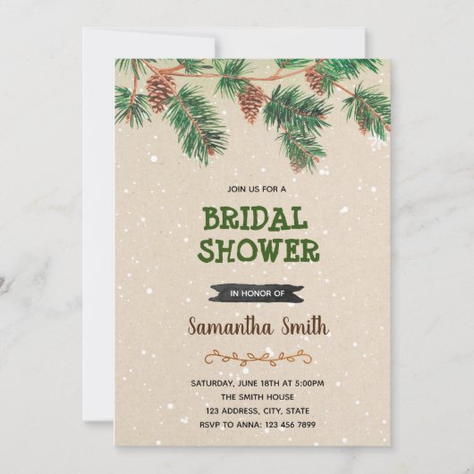 冬のクリスマス·ピネコーン·パーティの招待状 招待状 (正面)