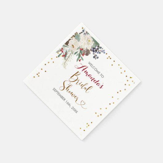 冬のクリスマス フラワーブライダルシャワー ナプキン スタンダードカクテルナプキン (角)