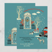 冬のクリスマス フロントドア 引っ越しのお知らせ 招待状 (正面/裏面)