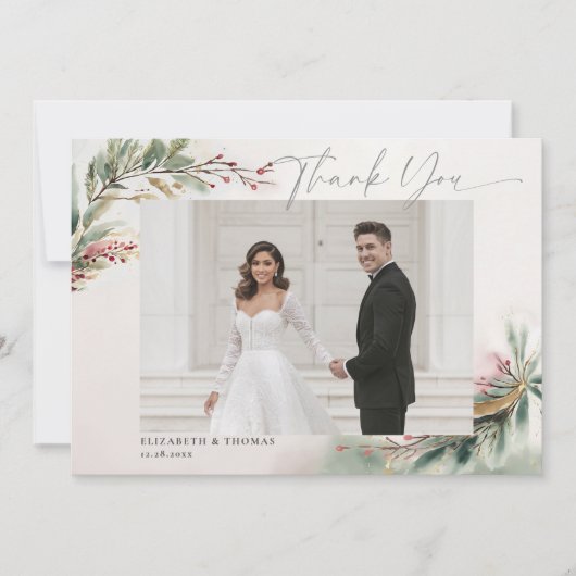 冬のクリスマス ロマンチック ウェディング フォト ありがとう サンキューカード (正面)