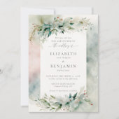 冬のクリスマス 夢見る水彩画のような エレガントなウェディング 招待状 (正面)