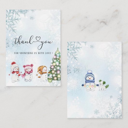 冬のクリスマス 水彩 ベイビーシャワー ノートカード (正面/裏面)