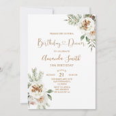 冬のクリスマス 白い花の30歳の誕生日ディナー 招待状 (正面)