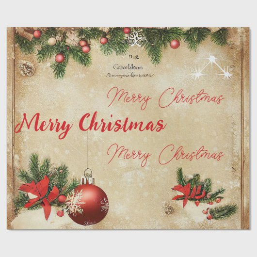 冬のクリスマス 赤いガラスの玉の松の木 ラッピングペーパー (フラット)