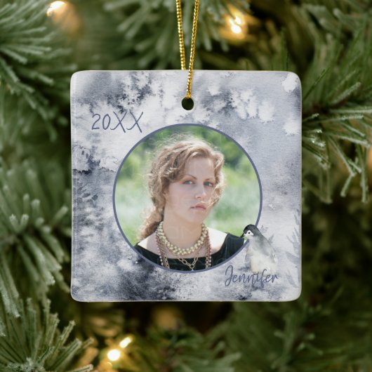 冬のクール背景写真テンプレート セラミックオーナメント (ツリー)