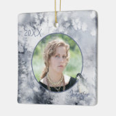 冬のクール背景写真テンプレート セラミックオーナメント (左)