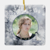 冬のクール背景写真テンプレート セラミックオーナメント (正面)