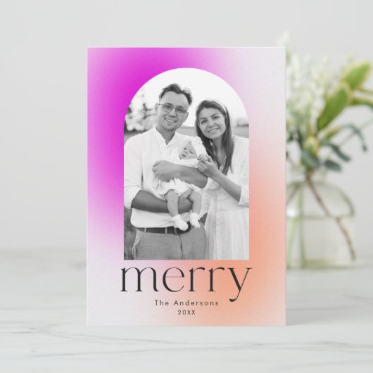 冬のグラデモダンーションのマゼンタとオレンジ色2の写真 シーズンカード (スタンド正面)