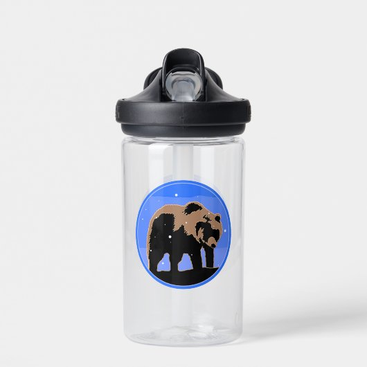 冬のグリズリーベア – オリジナルワイルドライフアート ウォーターボトル (正面)