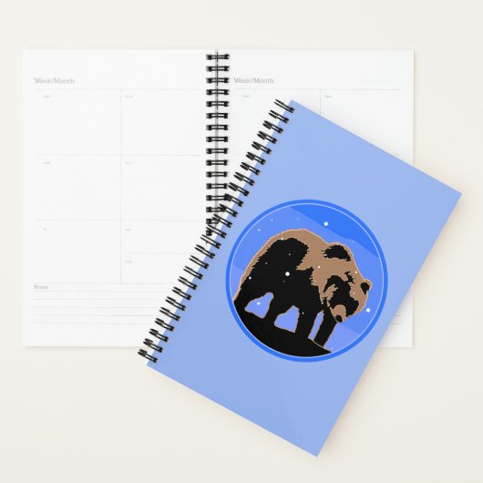 冬のグリズリーベア – オリジナルワイルドライフアート プランナー手帳 (ディスプレー)