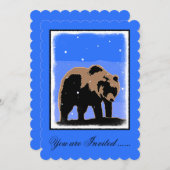 冬のグリズリーベア – オリジナルワイルドライフアート 招待状 (正面/裏面)