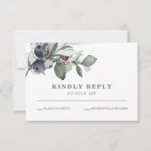 冬のグリーンとベリーの結婚式RSVPカード 出欠カード (正面)