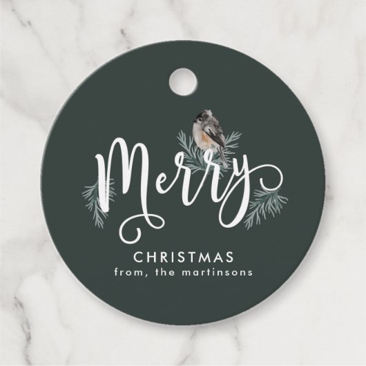 冬のグリーンクリスマスと居心地の良いバードホリデー フェイバータグ (正面)