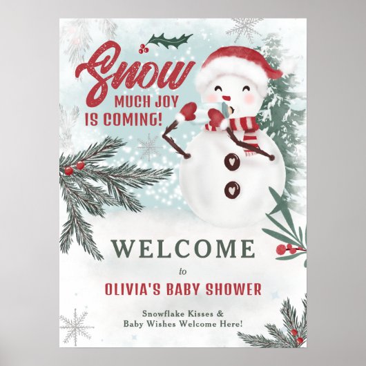 冬のグリーンパインアイス雪だるま歓迎ベビーシャワー ポスター (正面)