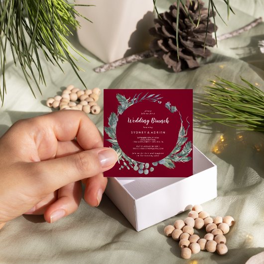冬のグリーン バーガンディー ウェディング ブランシュ 招待状
