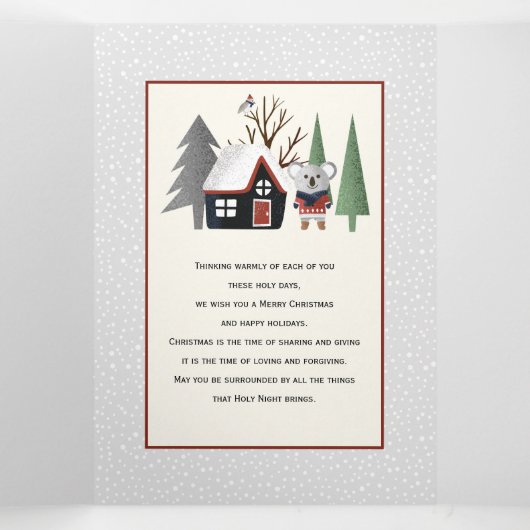 冬のコアラと木のクリスマスフォト数々のー 三つ折りクリスマスカード (内部中)