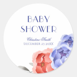 冬のコウノトリフローラ水の色ベビーシャワー ラウンドシール