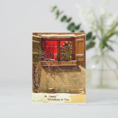 冬のコテージキャンドルライトクリスマスツリーウィンドウ シーズンポストカード (スタンド正面)