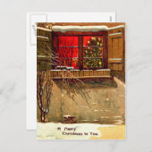 冬のコテージキャンドルライトクリスマスツリーウィンドウ シーズンポストカード (正面/裏面)