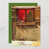 冬のコテージキャンドルライトクリスマスツリーウィンドウ 招待状 (正面/裏面)