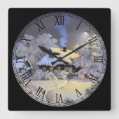冬のコテージファインアートローマ数字 スクエア壁時計 (正面)